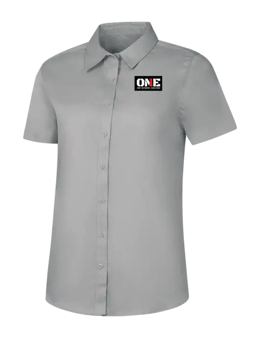 Womens Light Grey Short Sleeve Superpro React Twill Shirt w/ONE Logo