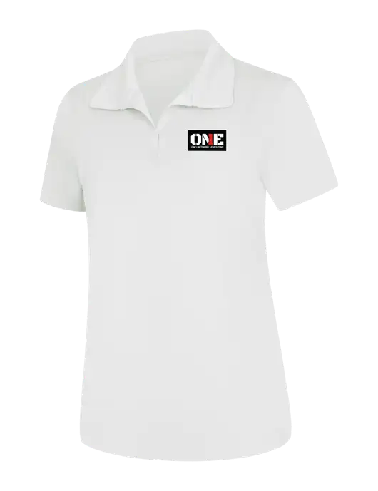 Womens White Micropique Sport-Wick Polo w/ONE Logo