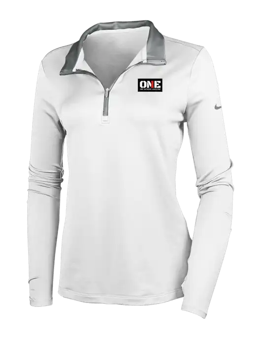 NIKE White/Dark Grey Womens Dry-Fit Stretch 1/2 Zip Cover-Up w/ONE Logo