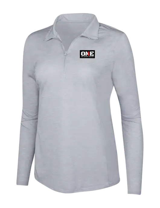 Light Grey Heather Womens Posicharge Tri-Blend Wicking 1/4 Zip Pullover w/ONE Logo