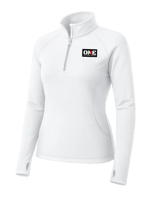 White Womens Sport Wick Stretch 1/4 Zip Pullover w/ONE Logo