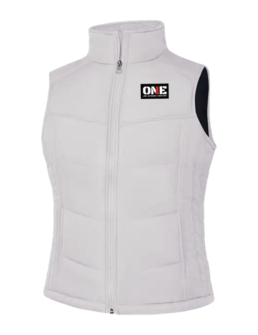 Womens White/Dark Slate Puffy Vest w/ONE Logo