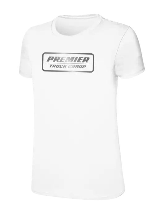 Womens Ring Spun White 4.5 oz T-Shirt w/Premier Truck Group Logo