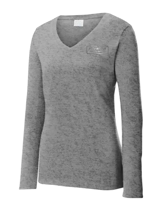 Womens  V-Neck Ring Spun Grey Heather 4.5 oz Long Sleeve T-Shirt w/Premier Truck Group Logo