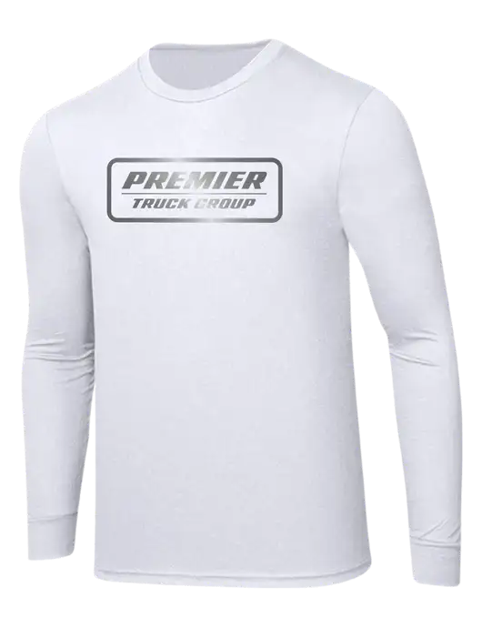 Simply Soft Long Sleeve White 4.5 oz, Poly/Combed Ring Spun Cotton T-Shirt w/Premier Truck Group Logo