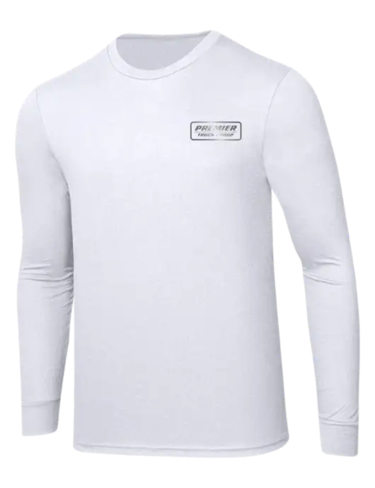 Simply Soft Long Sleeve White 4.5 oz, Poly/Combed Ring Spun Cotton T-Shirt w/Premier Truck Group Logo