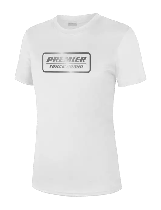  Womens White PosiCharge Competitor Tee w/Premier Truck Group Logo