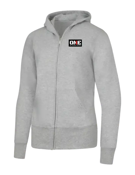 Grey Heather Womens Core Fleece Full-Zip Hooded Sweatshirt w/ONE Logo
