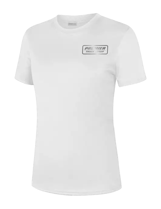  Womens White PosiCharge Competitor Tee w/Premier Truck Group Logo