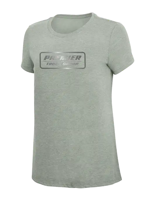 Womens Simply Soft Heathered Light Grey 4.5oz Poly/Combed Ring Spun Cotton T-Shirt w/Premier Truck Group Logo