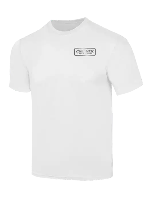 Simply Soft White 4.5oz  Poly/Combed Ring Spun Cotton T-Shirt w/Premier Truck Group Logo