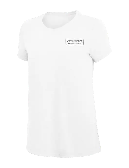 Womens Simply Soft White 4.5oz Poly/Combed Ring Spun Cotton T-Shirt
 w/Premier Truck Group Logo