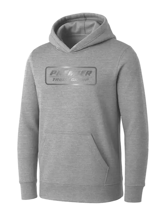 Womens Light Grey Heather Core Fleece Pullover Hooded Sweatshirt w/Premier Truck Group Logo