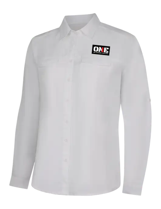 Womens White Long Sleeve UV Daybreak Shirt w/ONE Logo