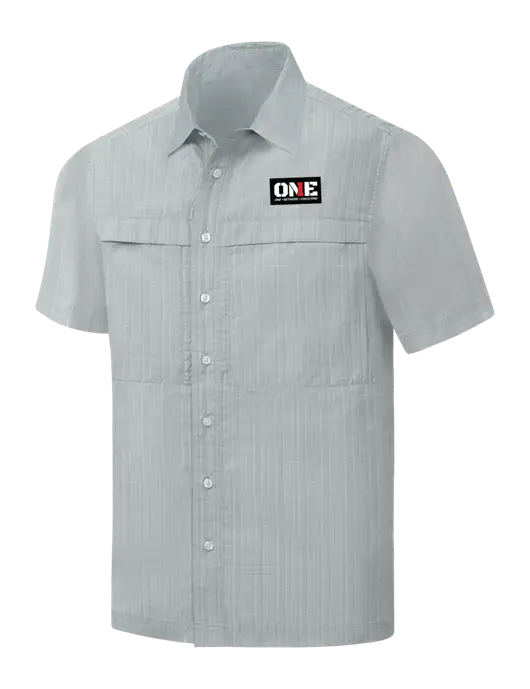 Light Grey Crosshatch Short Sleeve UV Daybreak Shirt w/ONE Logo