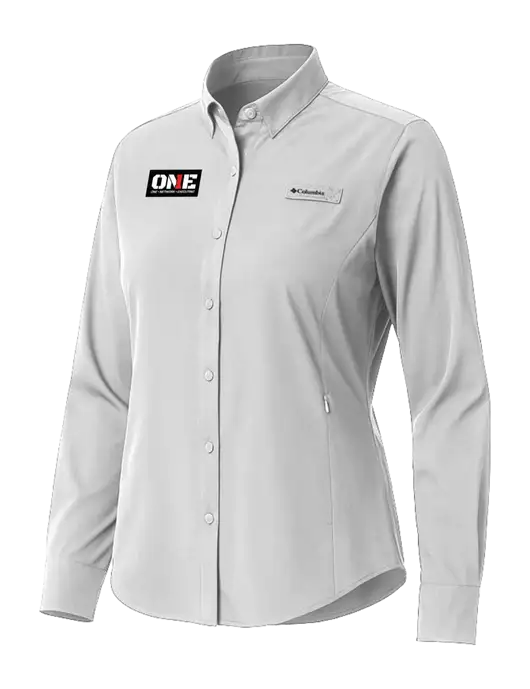 Columbia Grey Womens PFG Tamiami II Long Sleeve Shirt w/ONE Logo