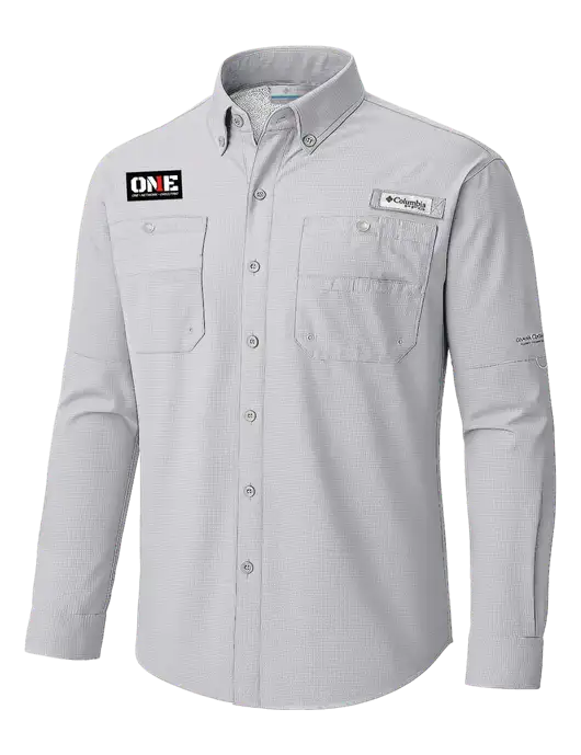 Columbia Cool Grey PFG Tamiami II Long SleeveShirt w/ONE Logo