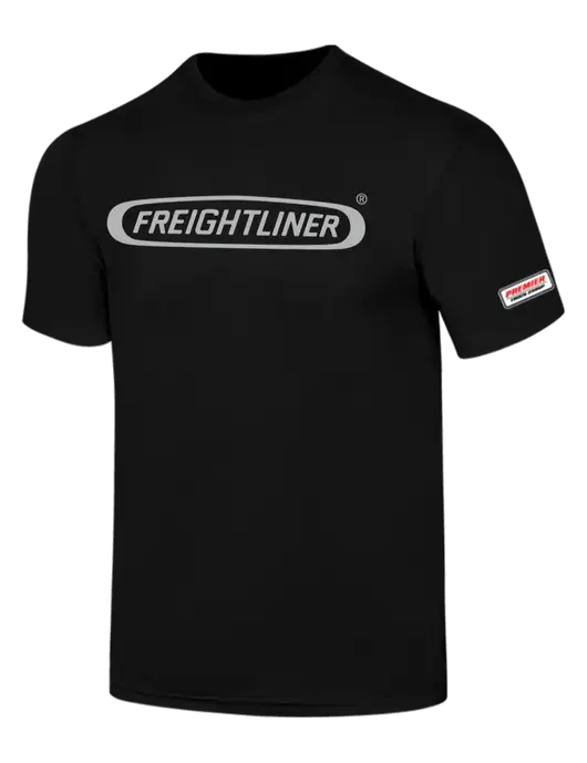 Simply Soft Black 4.5oz  Poly/Combed Ring Spun Cotton T-Shirt w/Freightliner Logo, Premier Truck Group Logo