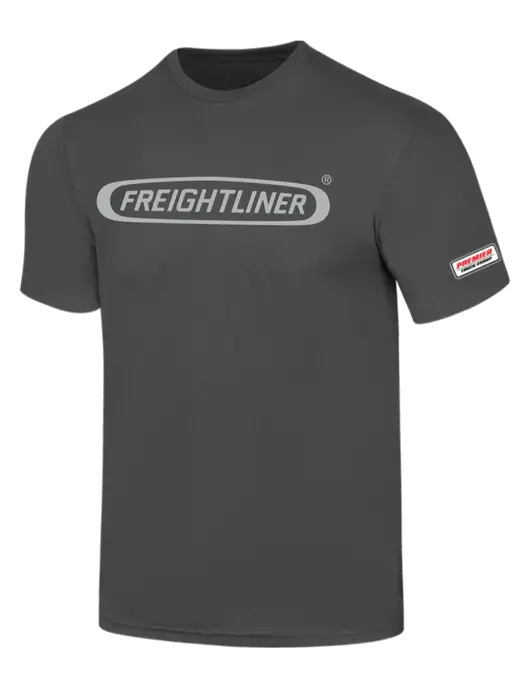 Simply Soft Charcoal 4.5oz  Poly/Combed Ring Spun Cotton T-Shirt w/Freightliner Logo, Premier Truck Group Logo