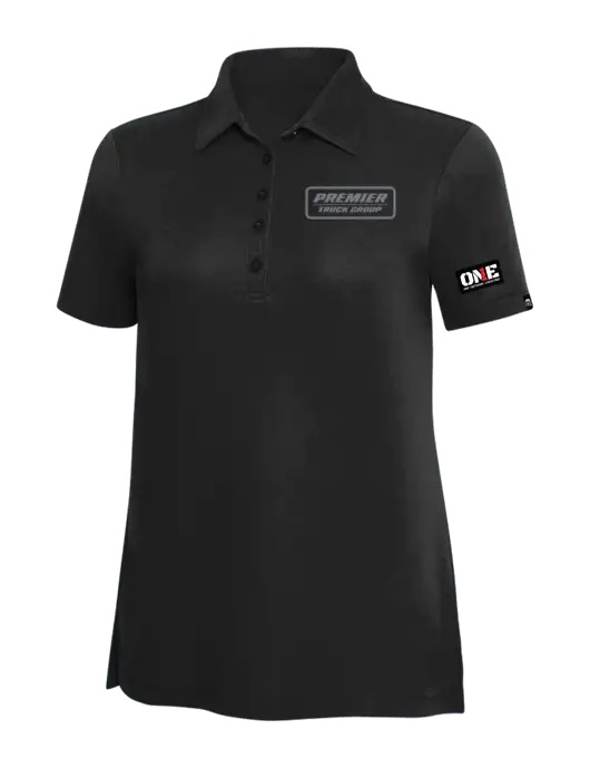 TravisMathew Black Solid Womens Oceanside Polo w/Premier Truck Group Logo, ONE Logo